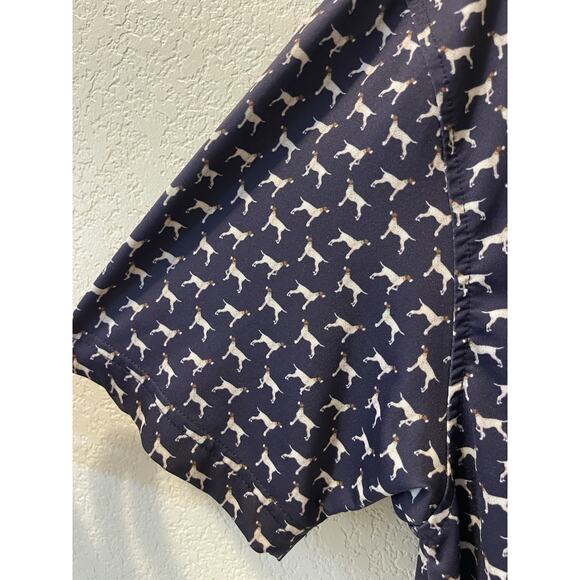 Rhoback Mens Performance Golf Polo Size M “The GSP” Short Sleeve Dog Print Navy - Picture 4 of 9
